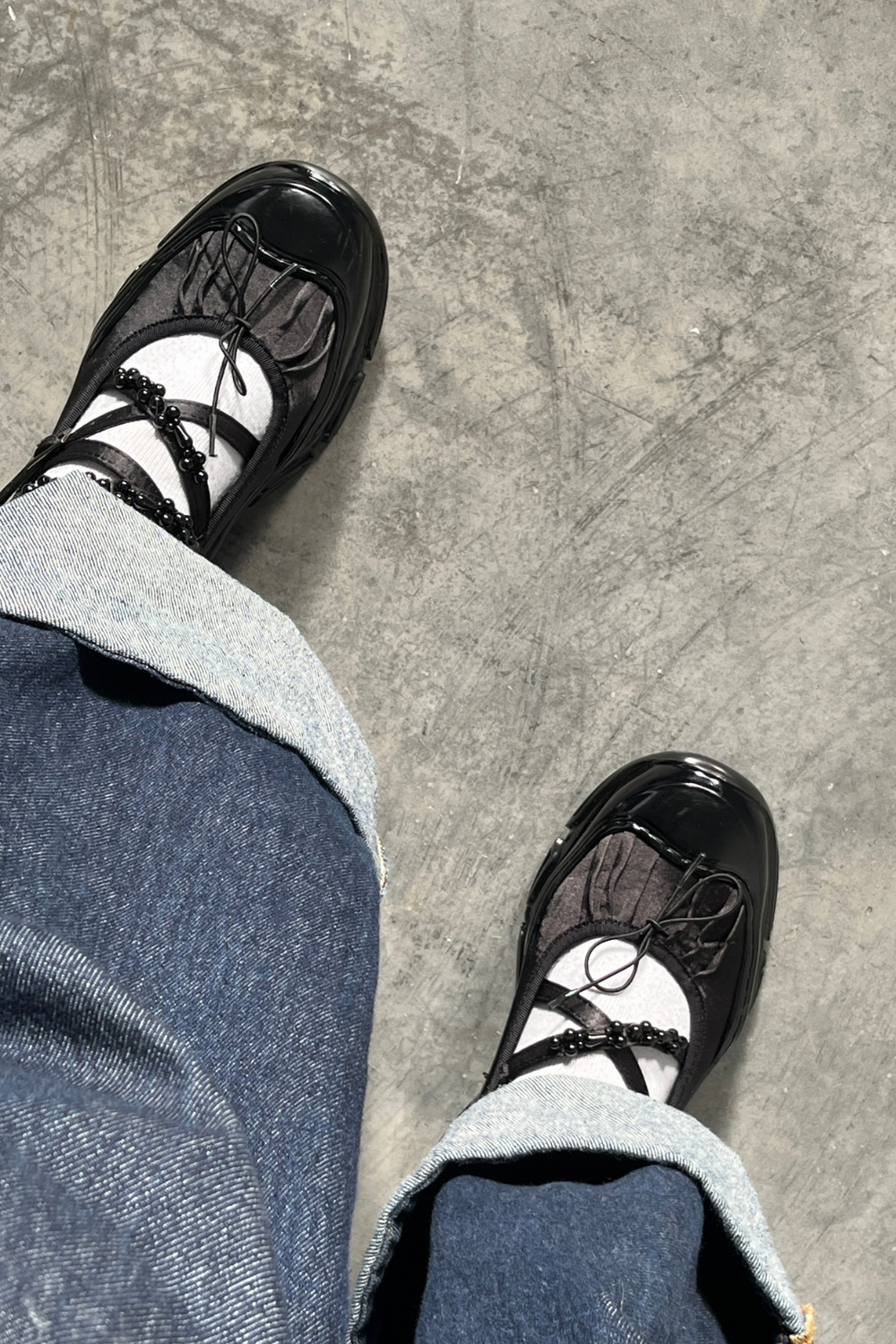 Ballet Sneakers - Black with Pearls