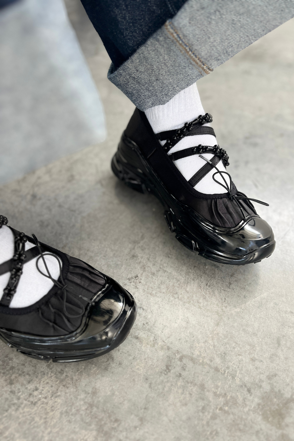 Ballet Sneakers - Black with Pearls