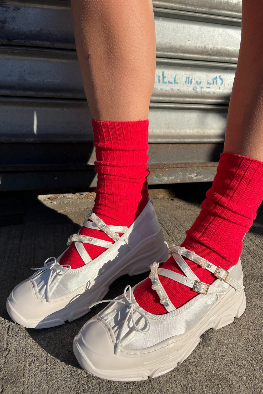 Ballet Sneakers - White with Pearls
